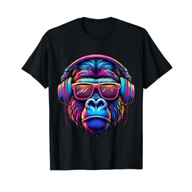 Gorilla with Sunglasses listening Music Gorilla Headphones T-Shirt