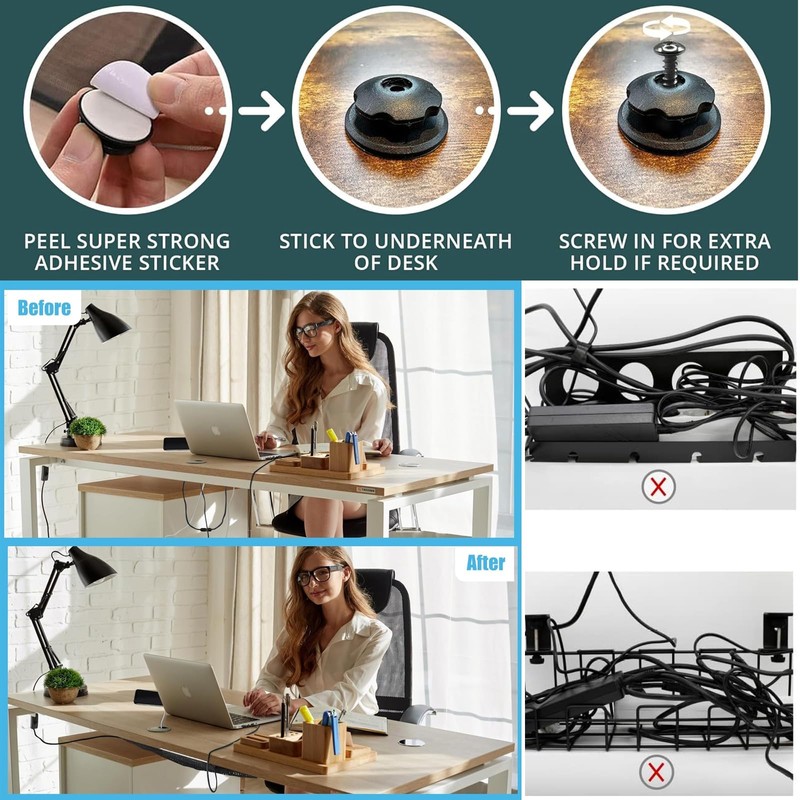 KUBDPQOR Under Desk Cable Management Tray, 128 PCS Under Table