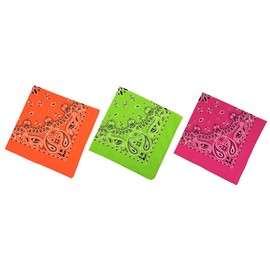 HankieWorld Bandanas 3 pack 22 inch Cotton Paisley Kerchiefs for Men and Women(Fluorescent)