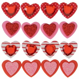 Valentine's Day Glitter & Rhinestone Heart 3D Stickers - 32 Pieces
