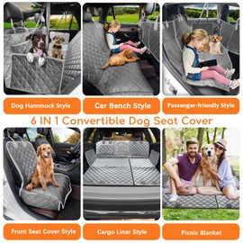 URPOWER 6 in 1 Dog Car Seat Cover, 60/40 Split Dog Seat Cover for Back Seat 100% Waterproof Dog Car Hammock Nonslip Backseat Dog Cover with Mesh Window Pet Seat Protector for Cars, Trucks and SUVs