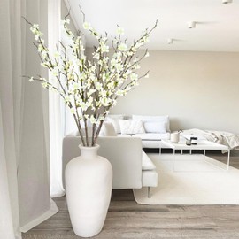 Krissing 4 Pcs Cherry Blossom Branches 39” Tall Artificial Cherry Blossom Stems White Faux Cherry Blossom Flowers Arrangements for Vase Home Wedding Table Spring Decor