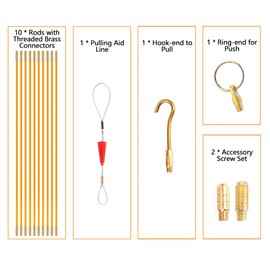 Cabling Rods, Fiberglass Electrical Connectable Fish Tape Pull Kit, 10Rods X 33cm Cable Rod Set with Hook and Hole Kit Wire Device Through The Wall