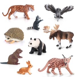 Volnau Animal Toys Figurines 9PCS Eurasia Animal Figures Zoo Pack for Toddlers Kids Preschool Educational Tiger Panda Jungle Forest Decorations Animals Set