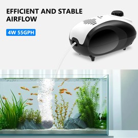 fishkeeper Aquarium Air Pump, 5W Dual Outlet Oxygen Fish Tank Air Pump for Fish Tank up to 160 Gallon 120GPH Adjustable Ultra Quiet Fish Tank Aerator Air Bubbler with Air Stone/Tubing/Check Valve