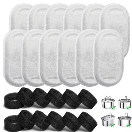 Cat Water Fountain Filters, 12 Pack Replacement Filters & Pre-Filter Sponges for 3.2L/108Oz & 67oz/2L Stainless Steel Pet Fountain, Carbon Filters for Automatic Cat Water Dispenser Water