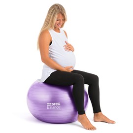 Core Balance Pregnancy Ball with Air Pump - Ideal for Prenatal Yoga, Pilates, and Maternity Exercises, Doubles as Office Chair, Stability and Balance Training, Physical Therapy Equipment (33" Purple)