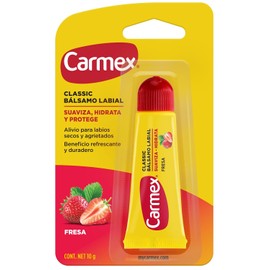 Carmex, Bálsamo Labial Hidratante Classic en Tubo sabor Fresa, para Labios Secos y Agrietados, Protege y Suaviza, 10 gr