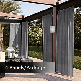 SpaceDresser Waterproof Outdoor Sheer Curtains for Patio - 4 Panels Rod Pocket Indoor Voile Sheer Curtain for Living Room,52W x 108L inch, Grey