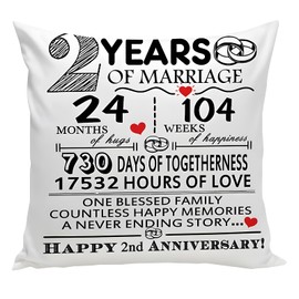 Apradas 2nd Wedding Anniversary Cushion Cover Gift for Wife Husband, Cushion Covers 2nd Wedding Cotton for Couples Parent, 2 Years of Marriage Gift Pillow Case for Men Mum Him Her 45 x 45 cm