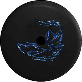 Funny Spare Tire Wheel Cover for Camper SUV Trailer Truck RV JP Thick PVC Leather | Tribal Great White Shark Black 33 Inch with Backup Camera Hole