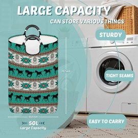 Aztect Horse Foldable Laundry Basket Bag, Reto Boho Collapsible Hamper Storage Bin for College Dorm Bedroon Bathroom Travel