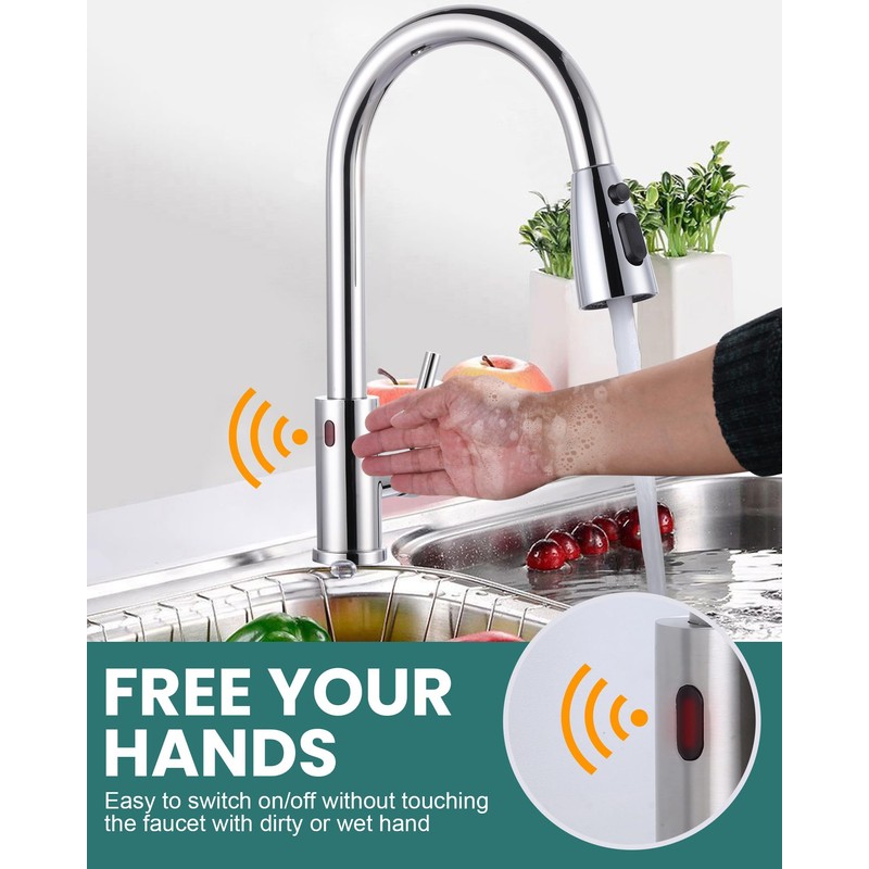 Touchless Kitchen Faucet Stainless Steel: WOWOW Smart Motion Sensor Kitchen