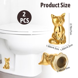 2PCS Toilet Bolt Covers Decorative Set, Toilet Bolt Covers White Ceramic Screw Caps Lovely Fox Animal Shaped, Caps for Bottom Bolts, Cute Screw Hider for Bathroom Floor Decor, Gold