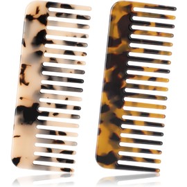 Large Wide Tooth Detangling Comb for Thick, Curly Wavy Hair - 2 Pack Acetate Detangler Comb for Wet and Dry, Leopard Print Design (Leopard Print, One size)