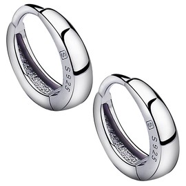 Meixao Fashion Jewelry 925 Sterling Silver Smooth Simple Hoop Stud Earrings for Women/Girl (White（16 * 16mm）)