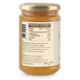 Agrisicilia Marmellata di arance con zenzero, con arance Siciliane, dal sapore speziato e delicato ideale per colazione e merenda, vasetto da 360 grammi