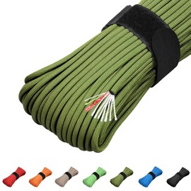 Survival Paracord 550 Fire Paracord Survivor Nlyon Rope Cord 10 Strands US Military Type III 550 Parachute Cord with Integrated Fishing Line, Fire-Starter Tinder 4 in 1 (Army Green)