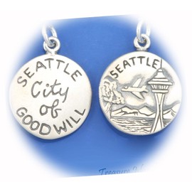 New Seattle Washington City of Goodwill Space Needle 925 Sterling Silver Round Charm for Everyday Wear and Any Outfit ISLANL01772