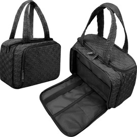 GVCELS Makeup Bag for Women with Hanging Portable Cosmetic Case Essentials Travel Organizer for Full Sized Cosmetics and Toiletries Black