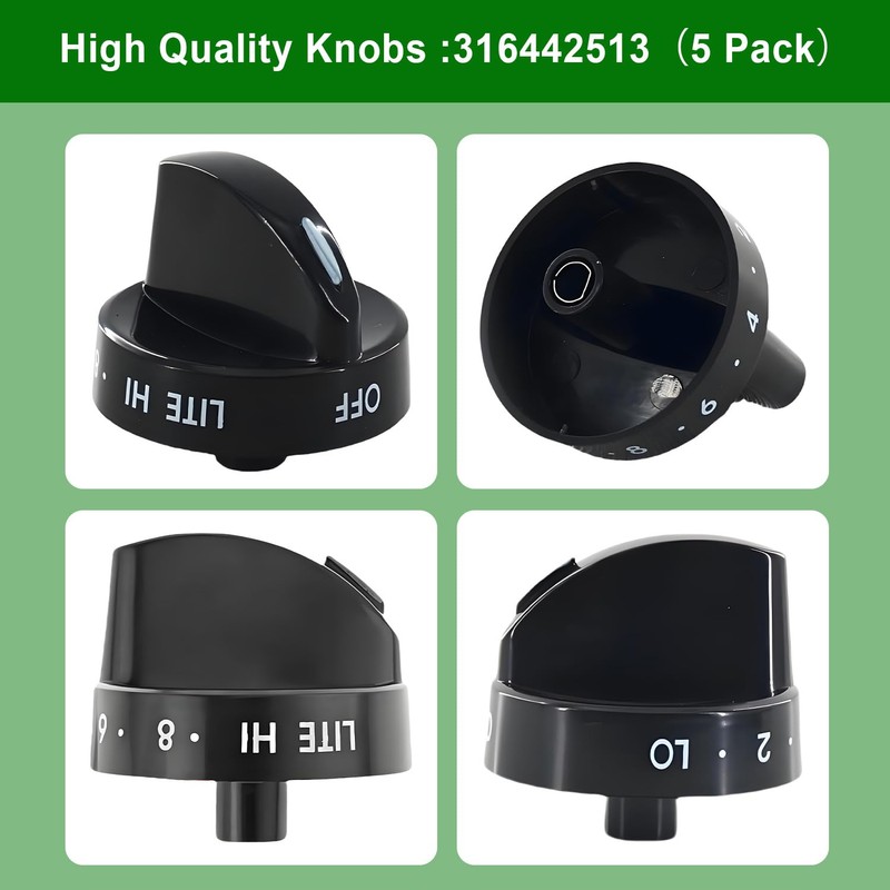 5 Pack 316442513 Range Surface Burner Knobs,Stove Control Knobs Replacement
