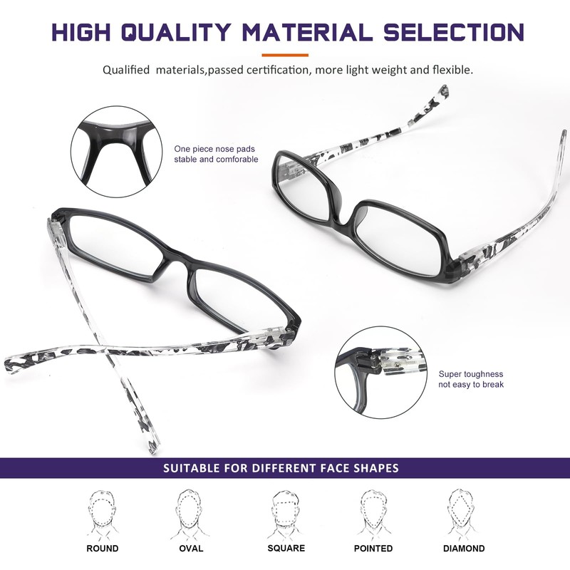 kunchu Reading Glasses for Women Men- Blue Light Blocking Spring