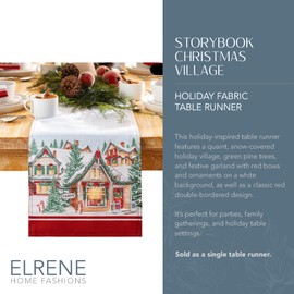 Elrene Home Fashions Storybook Christmas Village Bordered Holiday Console or Table Runner, 13" W x 70" L
