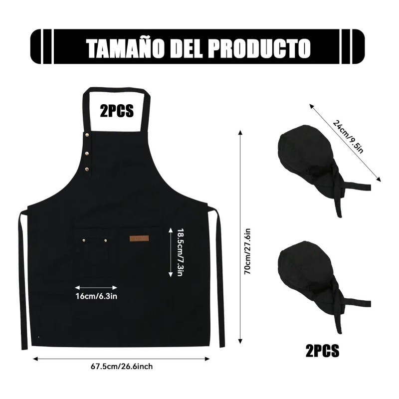 2 Delantal De Chef Impermeables Y 2 Gorros De Chef