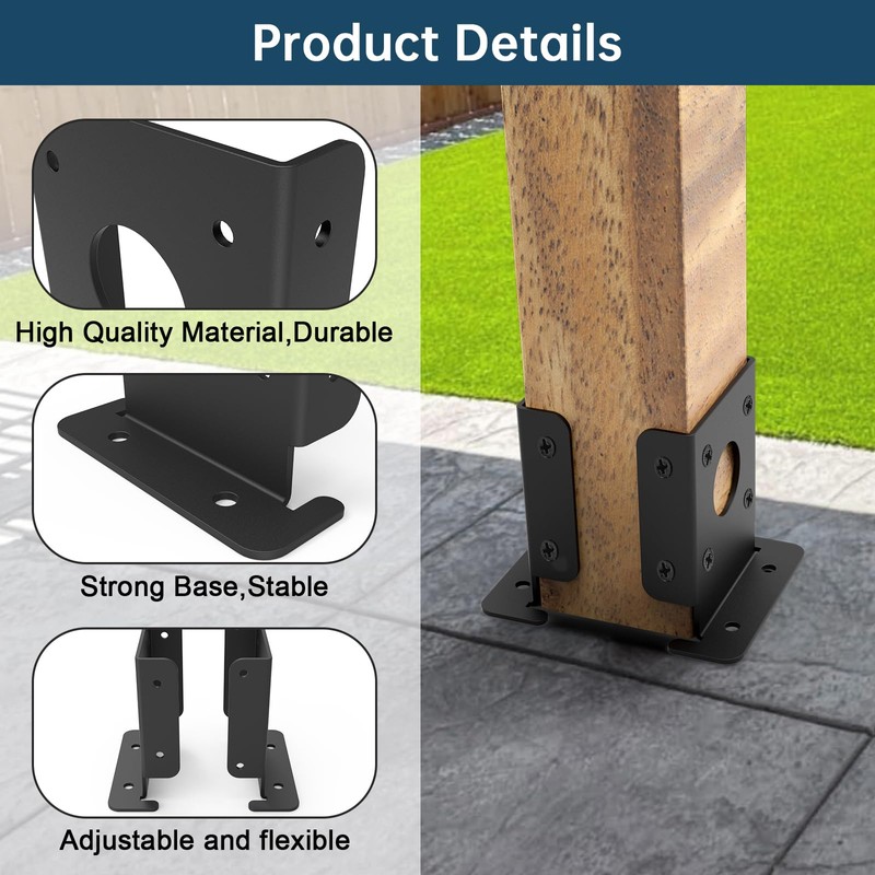4 pcs Adjustable Wood Fence Pergola Post Base Brackets Fit