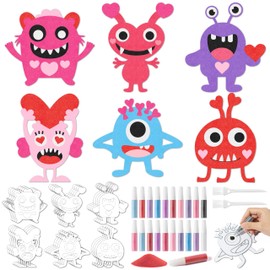 EZdhuawuse Valentine's Day Monster Sand Art Craft Kit for Kids, 46Pcs Valentine's Day Monster Colors Art Sand Painting Cards Educational Learning Activity, Color Your Own Monster DIY Art Sand Crafts