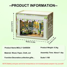 CUTEROOM DIY Miniature Dollhouse Kit with Furniture, Miniature House Kit for Beginners, DIY Wooden Crafts for Adults, Mini Model Kits with LED, Birthday and Valentine's Day Gift for Girls (MINI112)