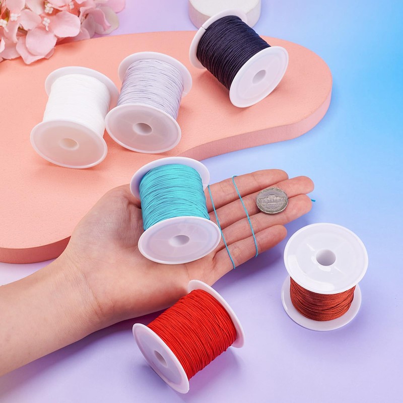 PandaHall 6 Rolls 0.6 mm Nylon Thread Braided Bead Cord