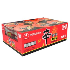 Nongshim Ramen Noodles, Gourmet Instant Ramen bowl, Premium Microwavable Noodle Soup, Spicy Shin, 3.03 Ounce (Pack of 12)