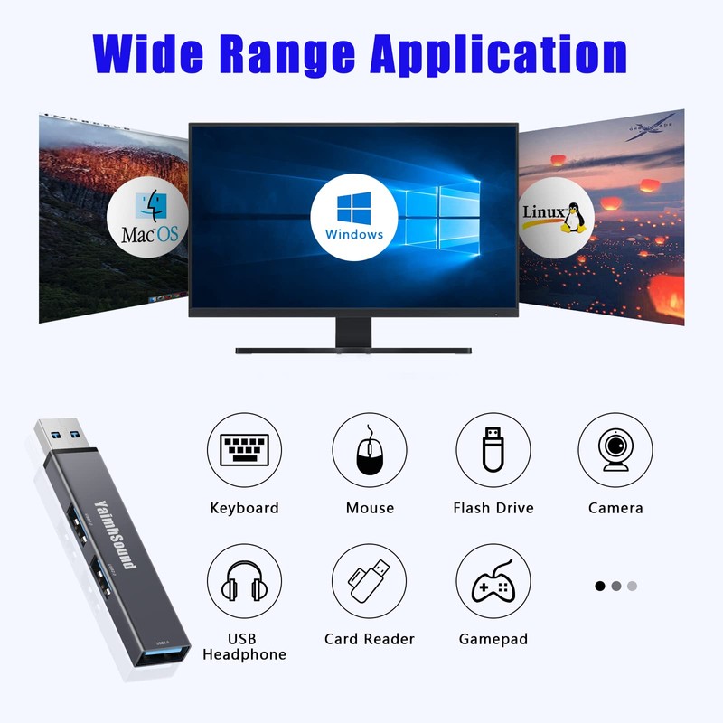 USB to USB Adapter,USB A to USB A, 3-Port USB