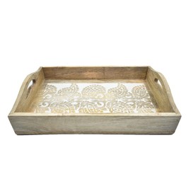 STORE INDYA Hand Crafted Vintage Wooden Rectangular Serving Tray with Handle for Breakfast, Tea, Coffee Table | Unique Gifts, Home Decor | 15 x 10 Inches