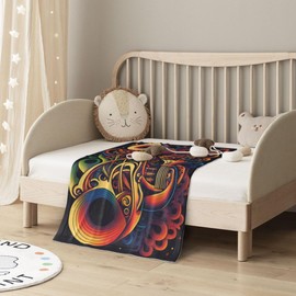 E-RIDES 76x100CM Small Blanket - Musical Fantasy Instruments Blanket Throw for Nursery, Toddlers and Pets, Cozy and Warm, Ideal for Cribs and Pet Beds - Perfect Newborn Baby Gift