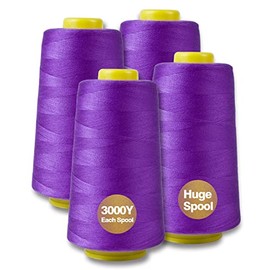 Purple Serger Thread All-Purpose for Sewing, Polyester, 4 Cones of 3000 Yards Each Spool Thread for Sewing Machine