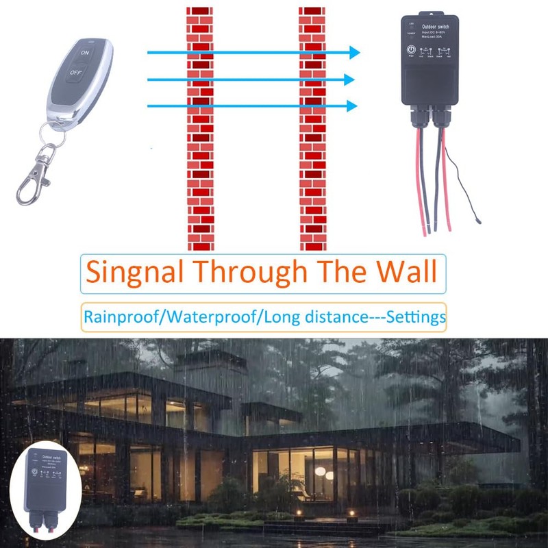 MANGOOD DC 8V~80V Waterproof Wireless Relay Switch, 12V/24V/48V/72V 30A Relay
