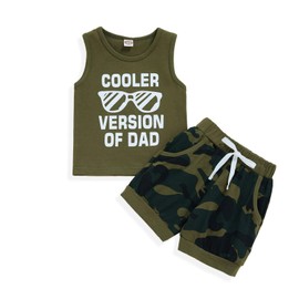 Sinhoon Baby Boy Shorts Clothes Toddler Cooler Version of Dad Print Vest Tops Camouflage Pants Summer Outfit 2Pcs Set(Army green,2-3 T)