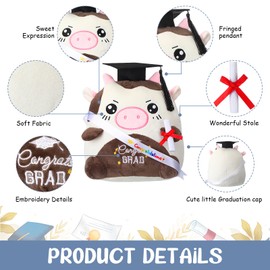 Blueweenly Graduation Bear Plush 9.84 Inch Graduation Stuffed Animal with Cap Diploma Sash Cow Plushie Pillow Toy Congratulations Grad Gifts for College High School Boys Girls(Cow)