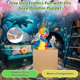 15” Animal Hand Puppets for Kids – Forest & Twelfth Hand Puppets to Spark Imaginations & Encourage Creative Play, Fun Animal Puppets for Kids Ages 0+ (Grey Dolphin)