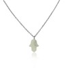 Edforce Stainless Steel Silver-Tone Simulated White Opal Hamsa Pendant Necklace,