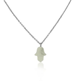 Edforce Stainless Steel Silver-Tone Simulated White Opal Hamsa Pendant Necklace, 18"