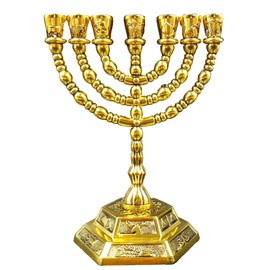 Portavelas de 7 ramas en oro para 12 tribus de Israel, base hexagonal para regalo de tierra santa, 12 cm de altura