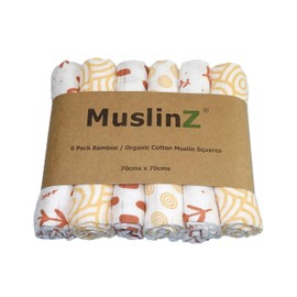 MuslinZ Muslin Cloths for Baby, 6 Pack of Bamboo & Organic Cotton Muslins Squares 70x70cm, Large Burp Cloth for Babies, Newborn Essentials for Baby (LAUREL MIX)