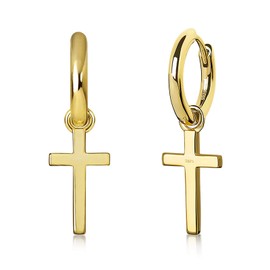 KRKC&CO Aretes para Hombre, Arete de Cruz, Arracadas de 14k Oro Blanco Plata S925, 15mm Pendientes con Dije, Joyería de Mujer y Hombres, Regalos para Él