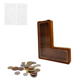 MEDOYOH Letter "L" Money Box, A - Z Letters 23CM/9IN Wooden Alphabet Piggy Bank Coin Bank Coin Storage Tank Money Bank with Alphabet Stickers for Adults Kids