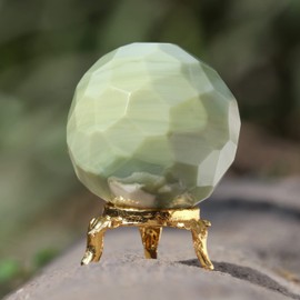 Serpentine Diamond Cut Ball with Metal Stand Sphere Ball Natural Gemstone for Healing Crystals Crystal Balls for Witchcraft Chakra Balancing Spiritual Gift Home Décor Size :- 50 mm