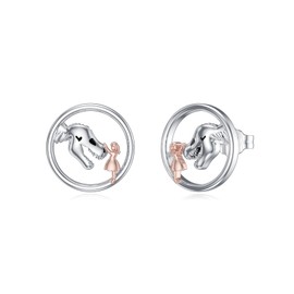 ROMANTICWORK Dinosaur Earrings 925 Sterling Silver Dino and Girl Earrings Dinosaur Stud Earrings Dinosaur Jewelry Gifts for Women Girls