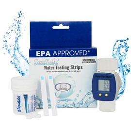 Complete Boat & RV Drinking Water Kit - 100 Aquatabs Water Purification Tablets + 50 Chlorine Test Strips + Water Flow Meter - for Boat & RV Tanks - by Aquamarine Water Solutions